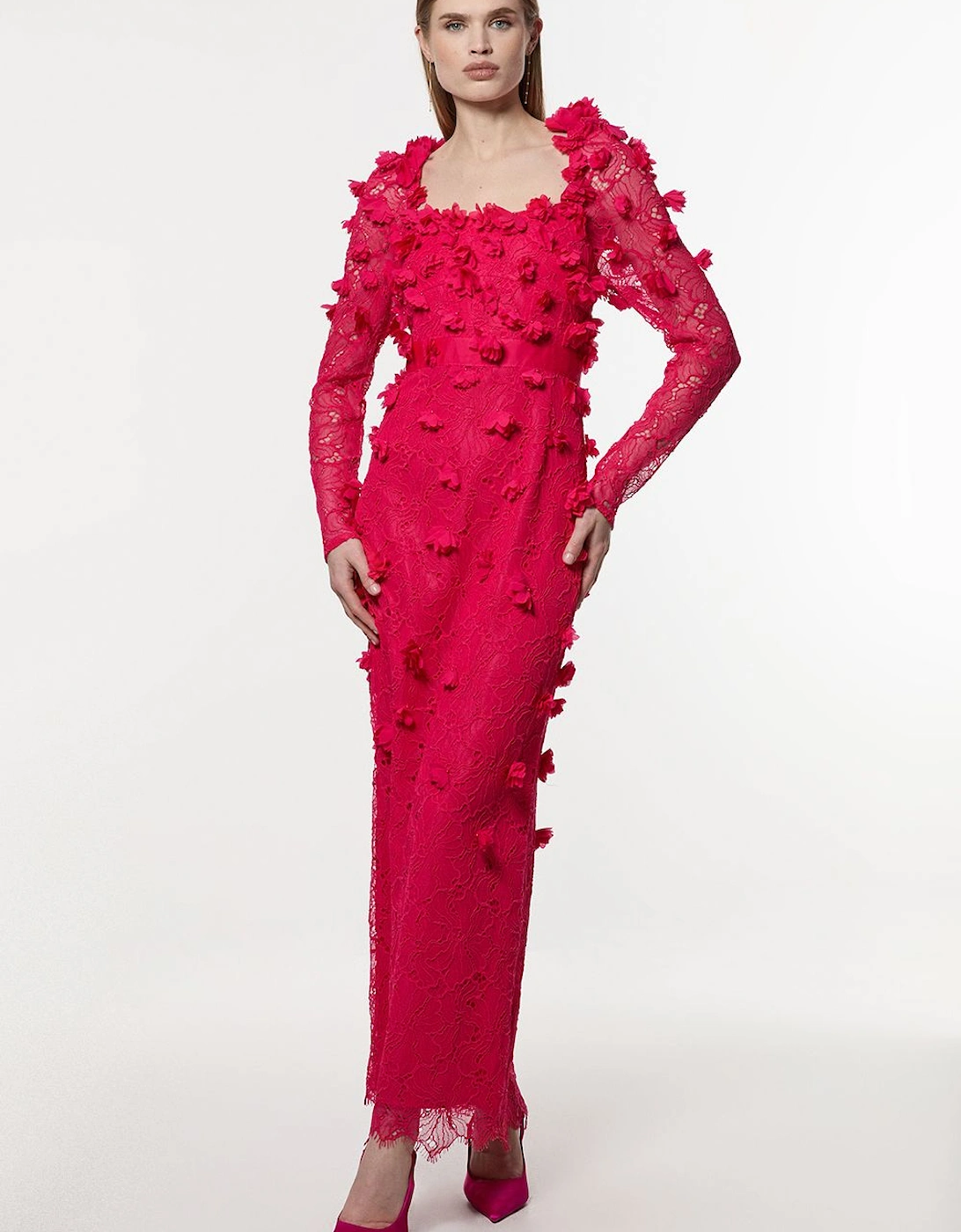 Applique Lace Long Sleeve Woven Midi Dress, 2 of 1