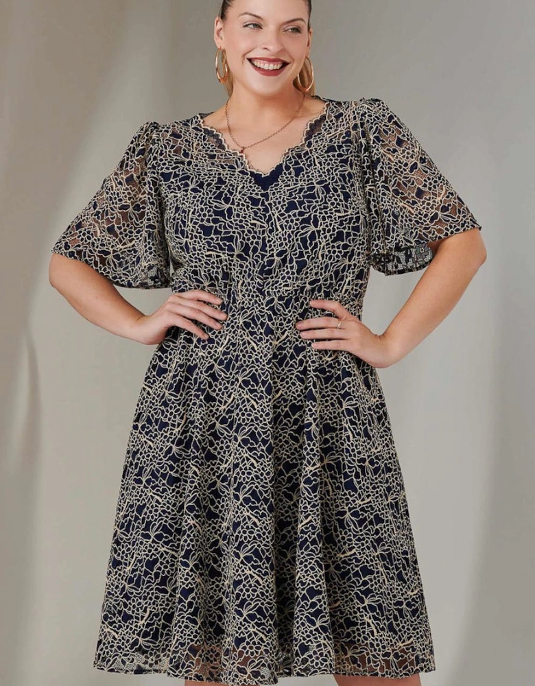 Flare Sleeved Lace Midi Dress