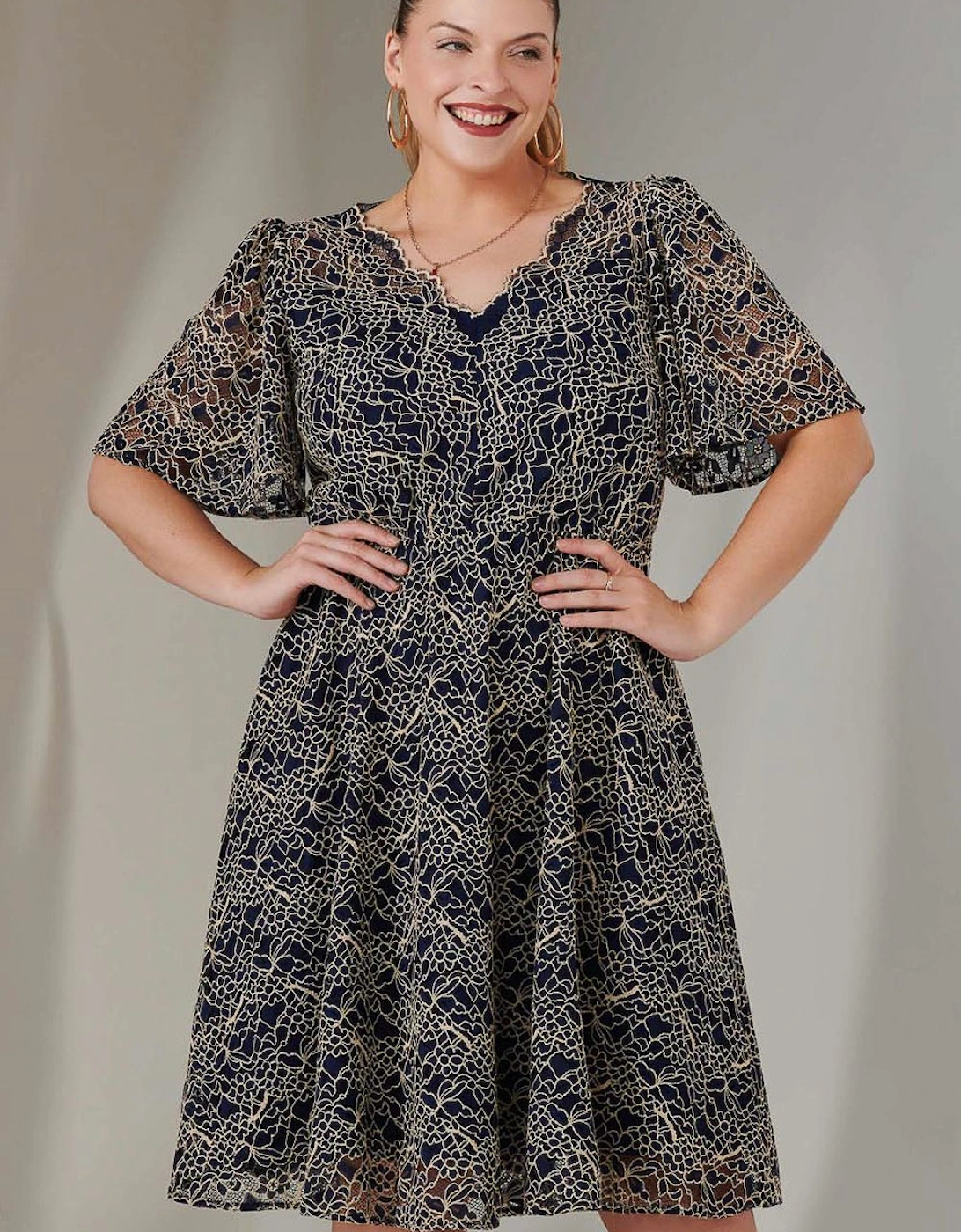 Flare Sleeved Lace Midi Dress, 2 of 1
