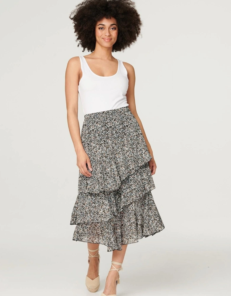 Printed Layered Midi Skirt