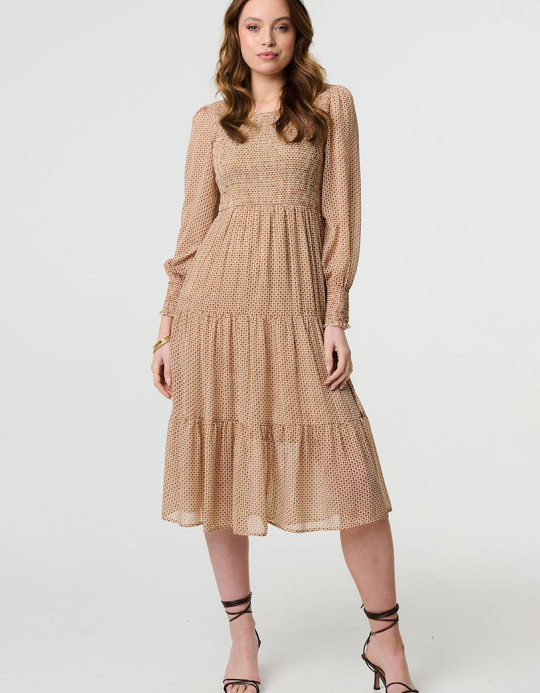 Dot Print Semi Sheer Tiered Midi Dress, 2 of 1