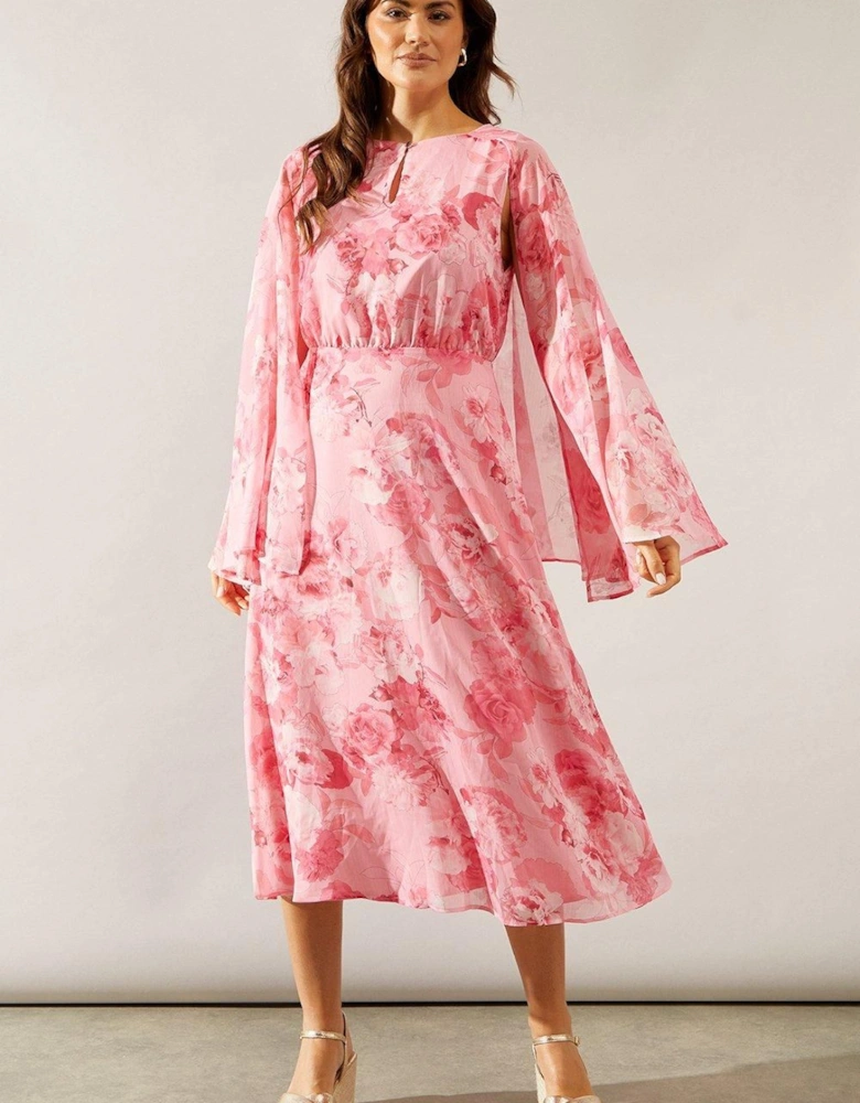 Printed Cape Sleeve Midaxi Chiffon Dress