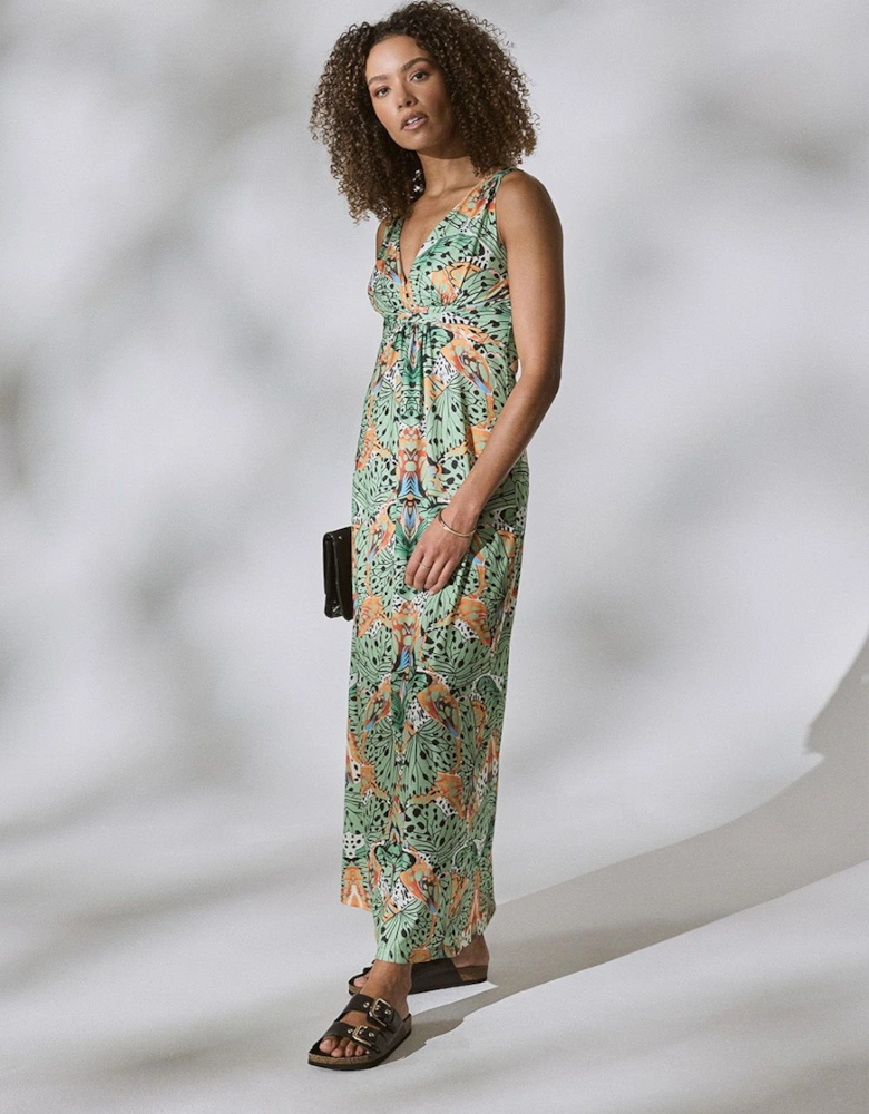 Butterfly Print V-Neck Empire Maxi Dress