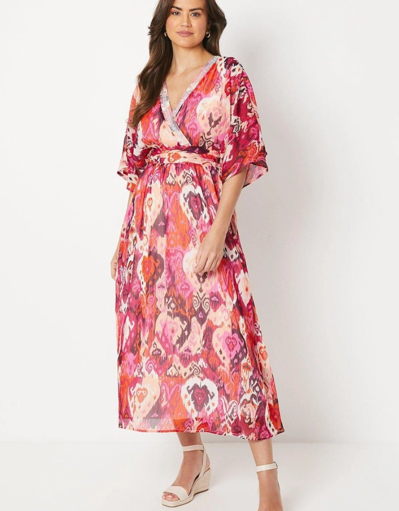 Occasion Abstract Print Embellished Midi Dress