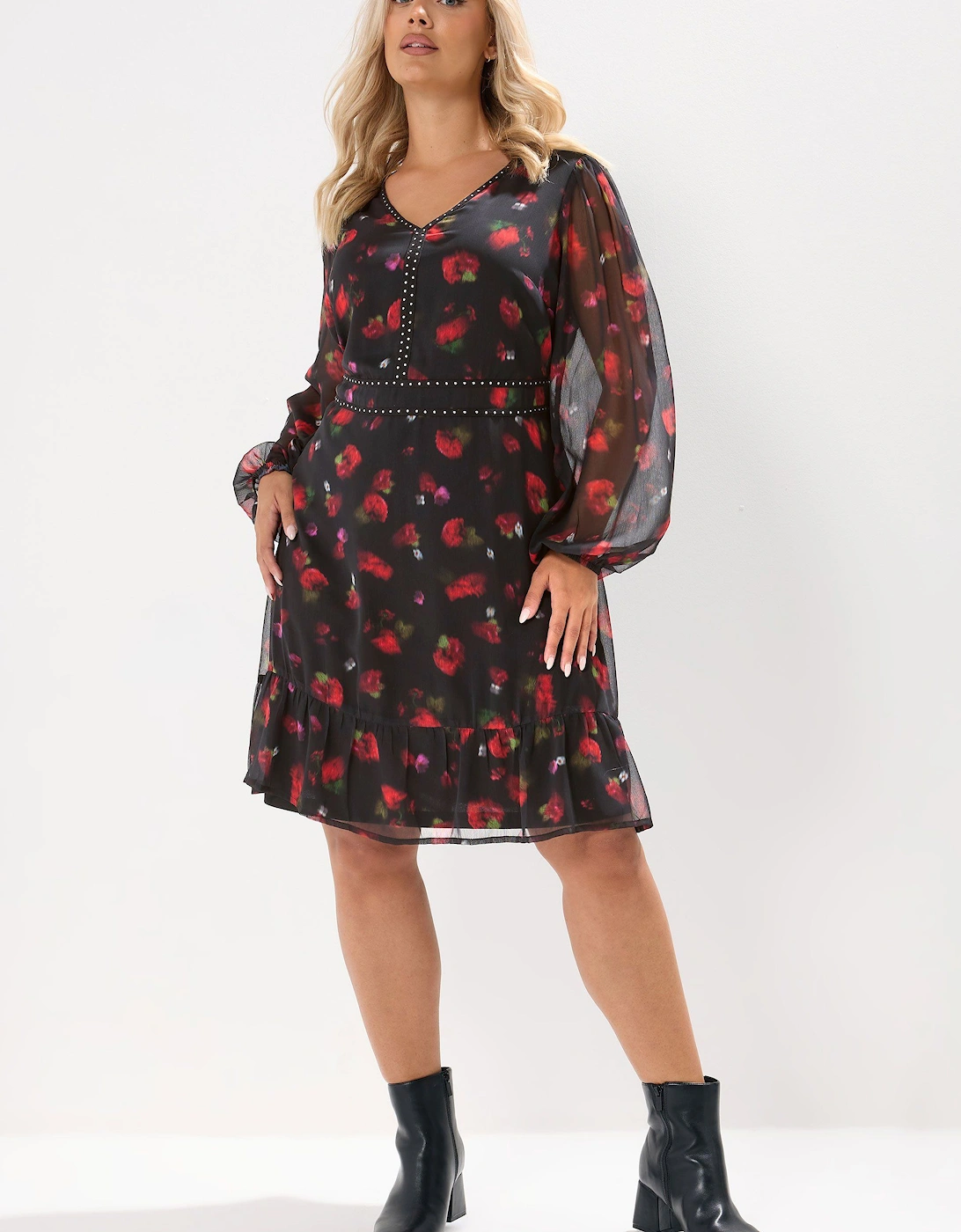Blurred Floral Stud Midi Dress, 2 of 1