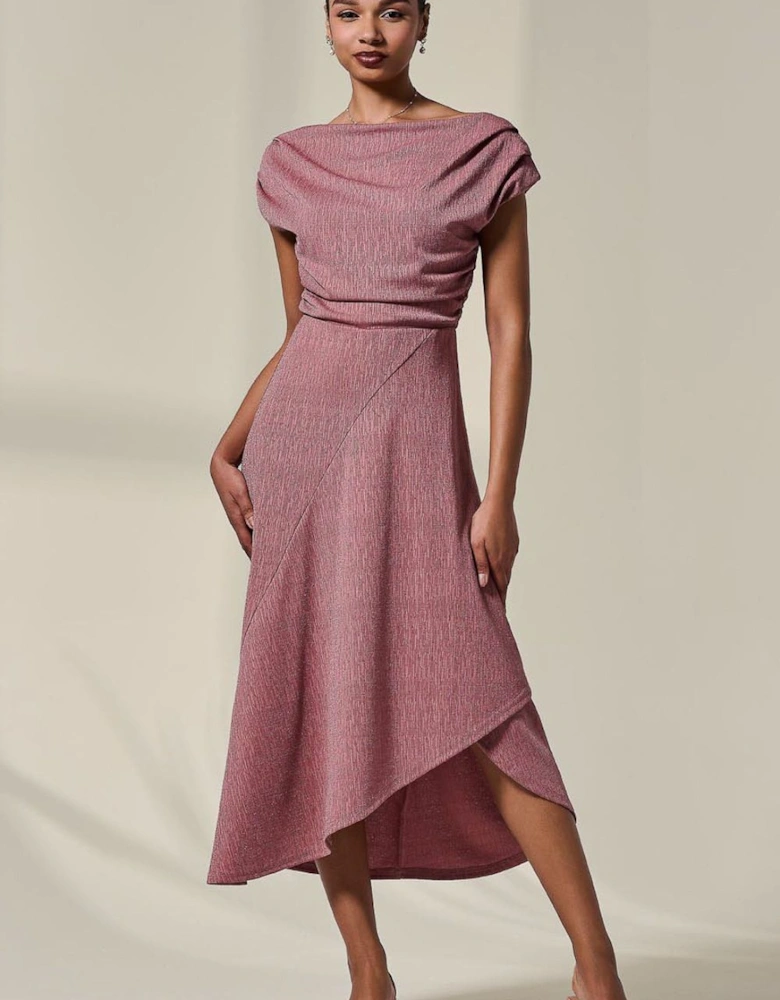 Asymmmetric Draped Midi Dress