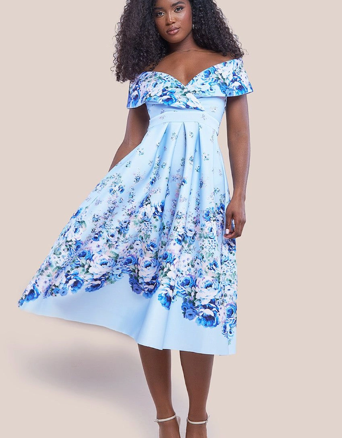 Bardot Floral Print A Line Scuba Foam Midi Dress, 2 of 1