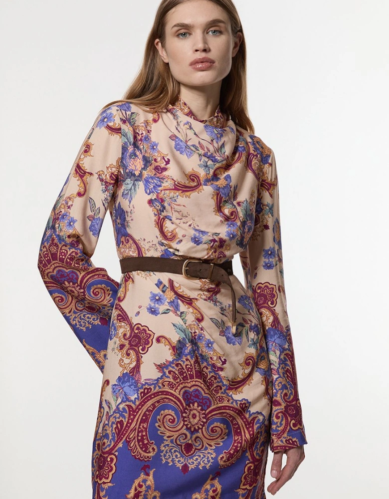 Premium Viscose Linen Paisley Border Print Woven Mini Dress