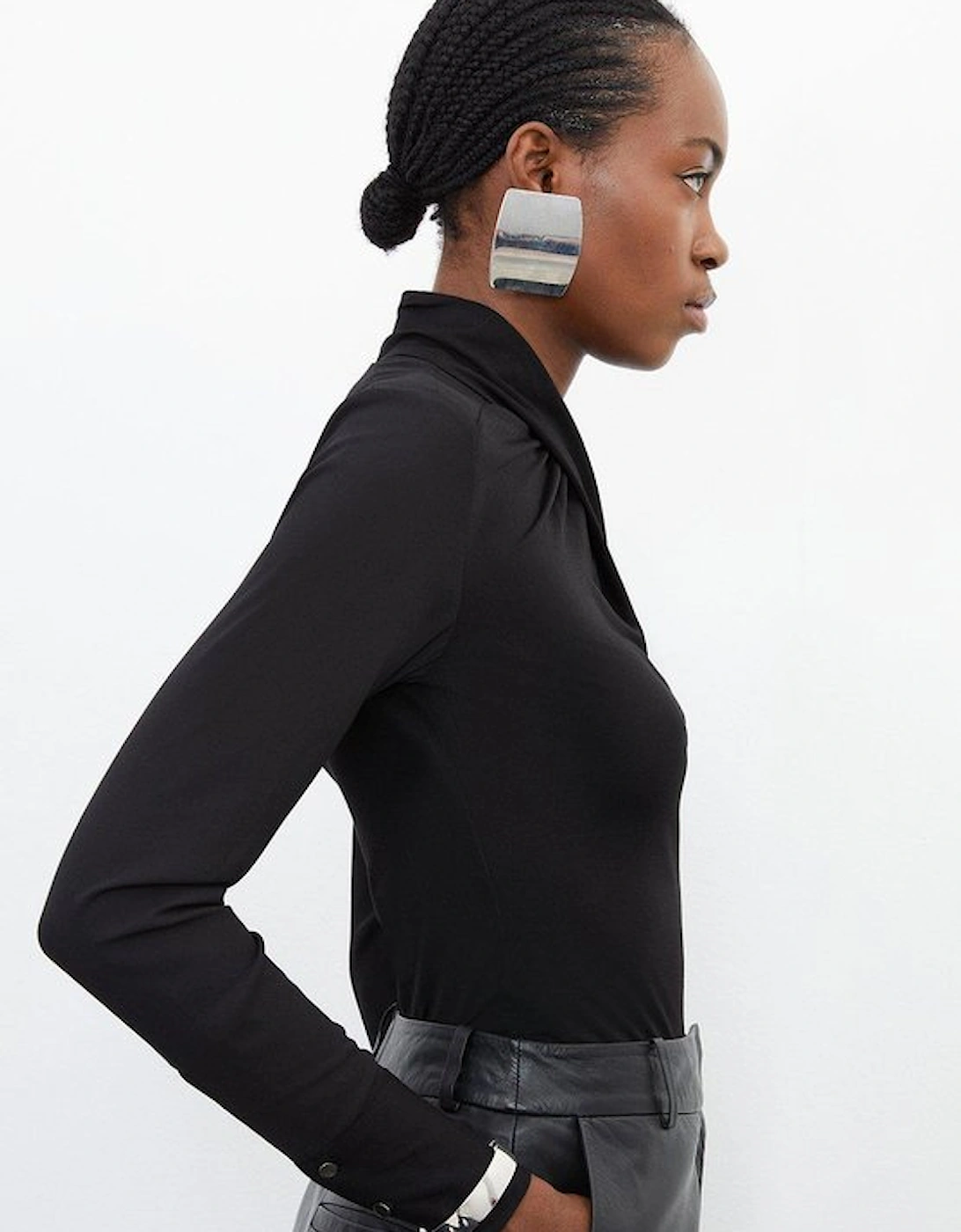 Jersey And Georgette Mix High Neck Top