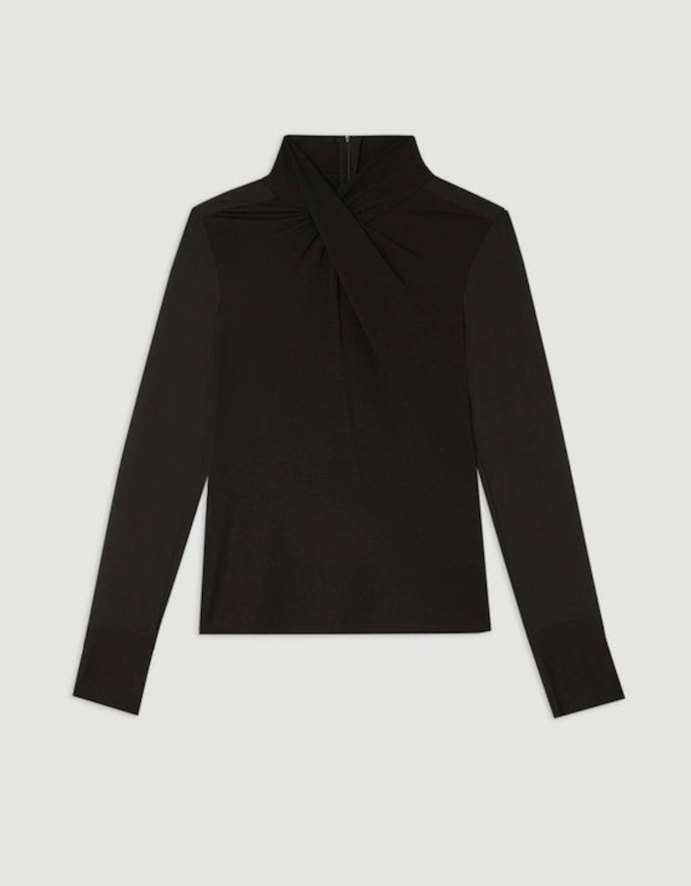 Jersey And Georgette Mix High Neck Top