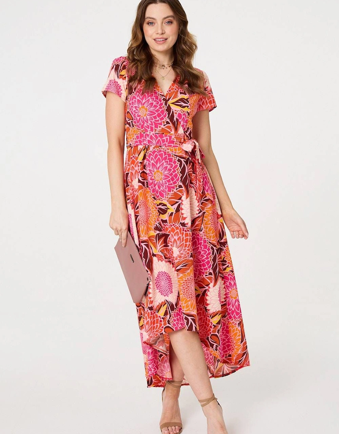 Floral Short Sleeve Tie Waist Midi Dress, 2 of 1