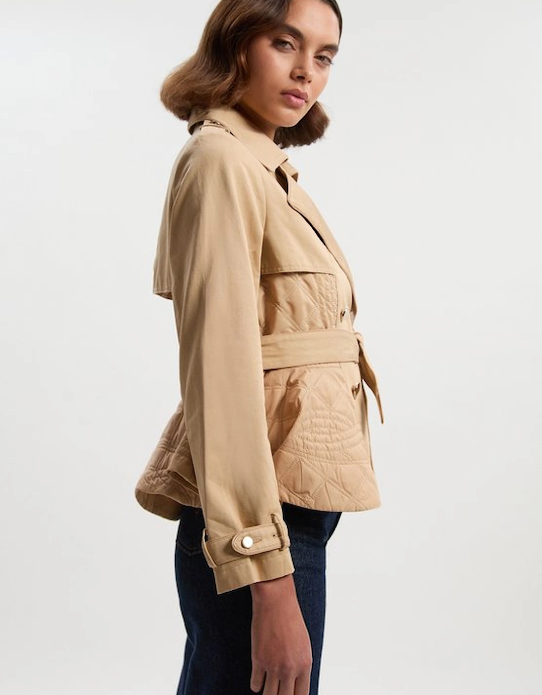 Quilted Padded Peplum Short Trench Coat