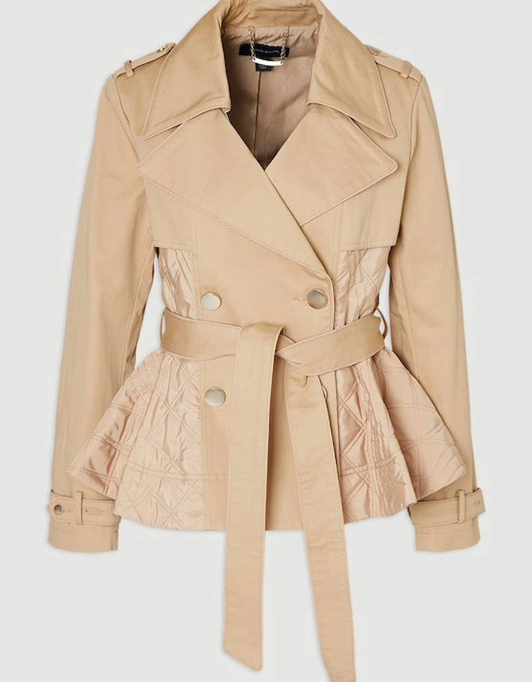 Quilted Padded Peplum Short Trench Coat