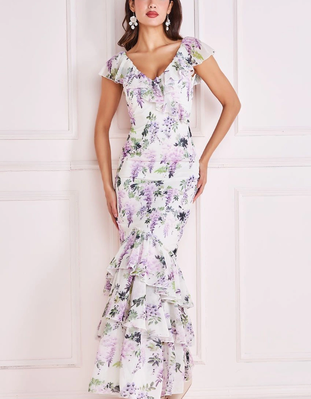 Printed Ruffle Neck & Hem Dress, 2 of 1