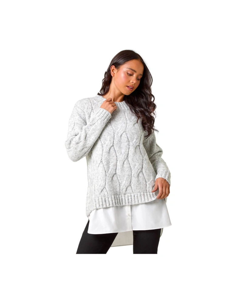 Petite Cable Knit Mock Shirt Jumper