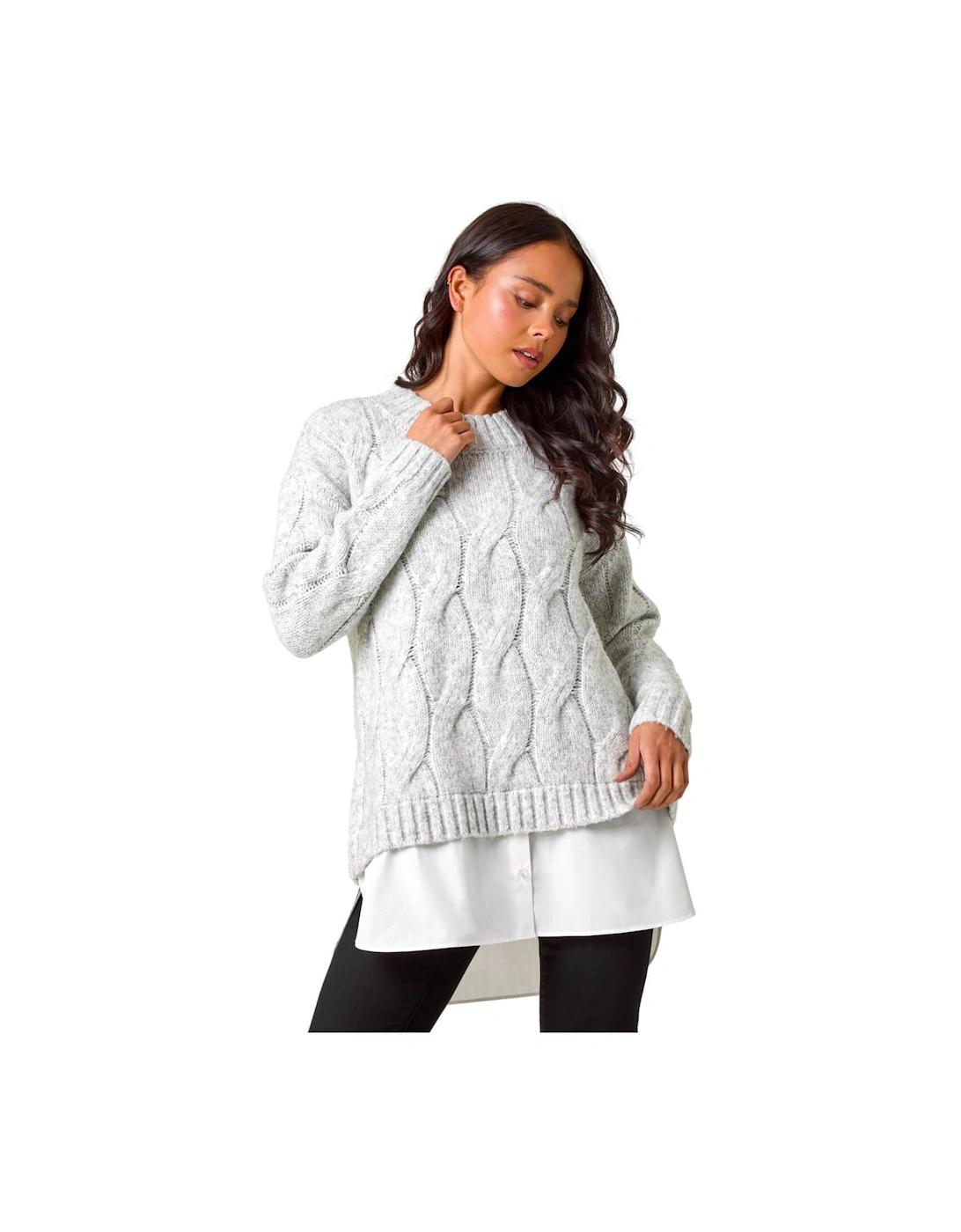 Petite Cable Knit Mock Shirt Jumper, 2 of 1