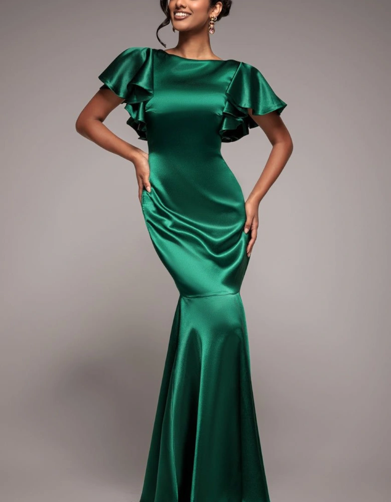 Satin Flutter Sleeve Mermaid Maxi