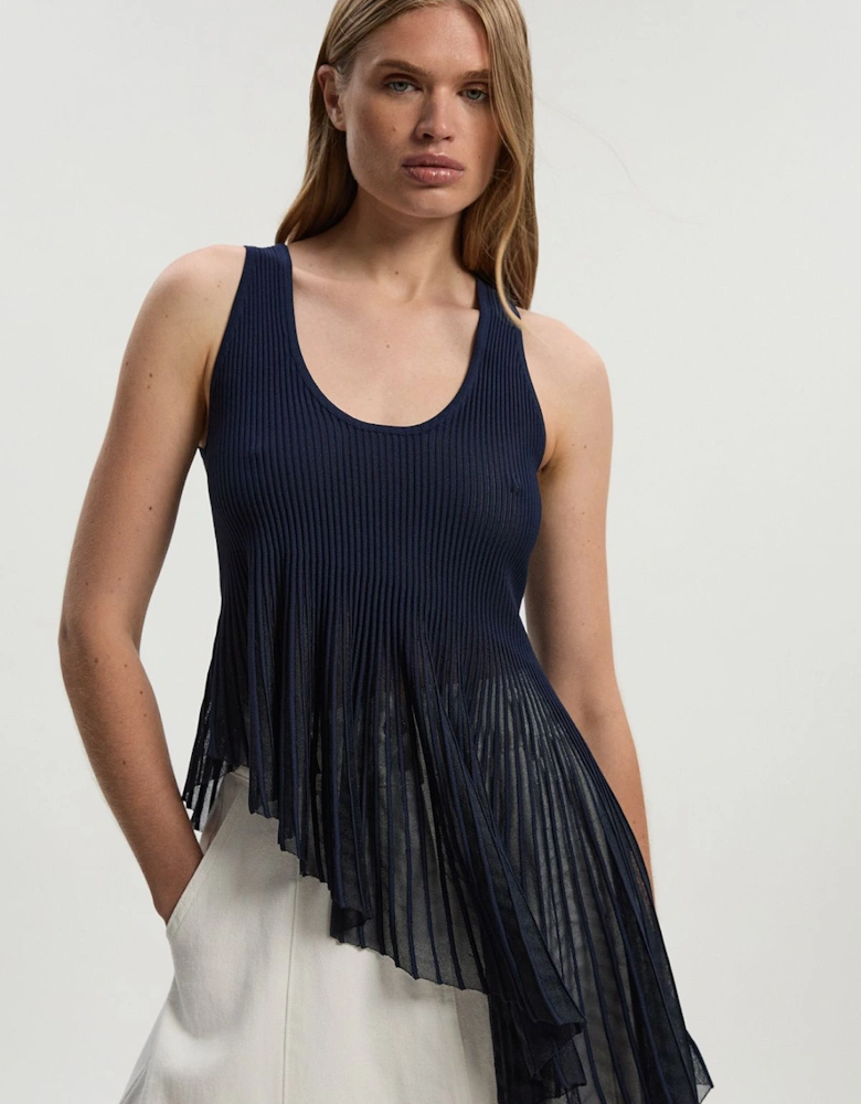 Viscose Blend Sleeveless Knitted Asymmetric Hem Top With Sparkle Sheer Detail