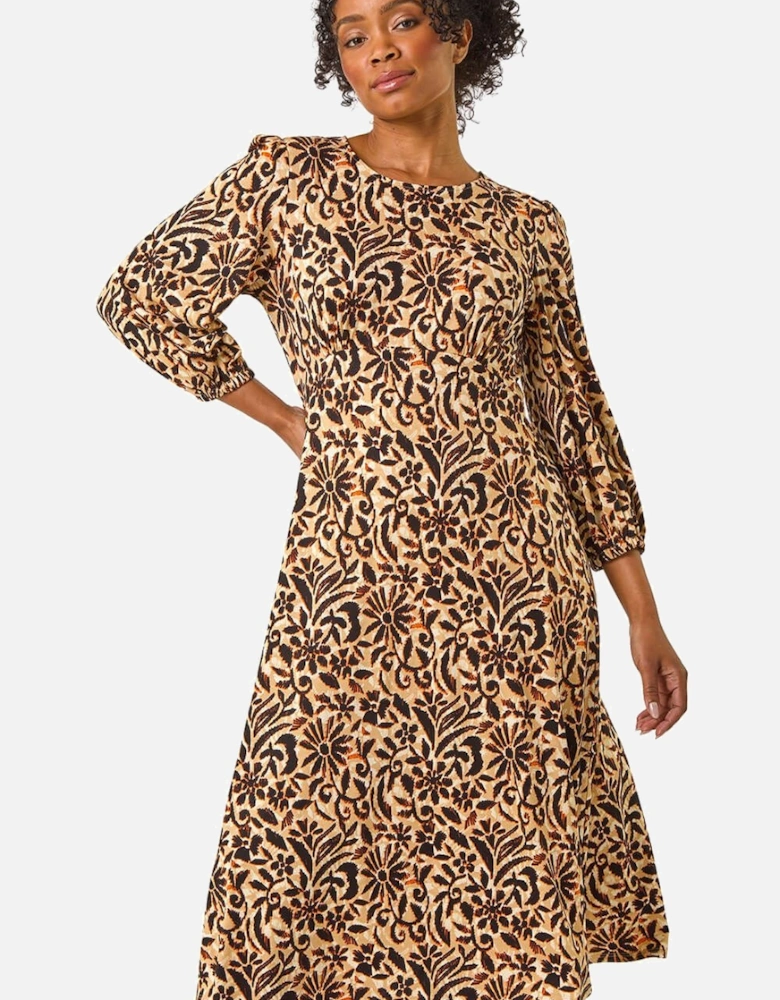 Petite Floral Stretch Midi Dress