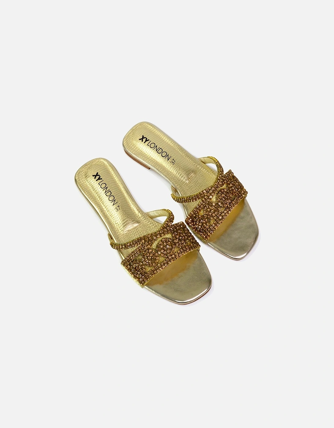 'Kingsley' Embellished Diamante Flat Slip On Sliders, 2 of 1