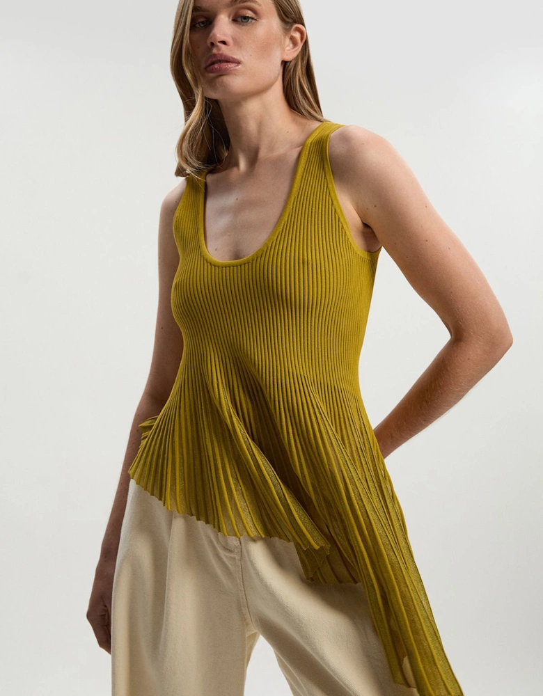 Viscose Blend Sleeveless Knitted Asymmetric Hem Top With Sparkle Sheer Detail