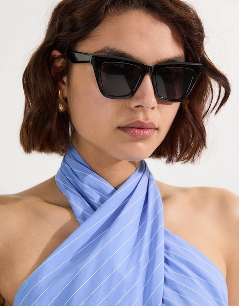 Striped Cotton Poplin Cross Front Halter Neck Blouse With Bow Detail