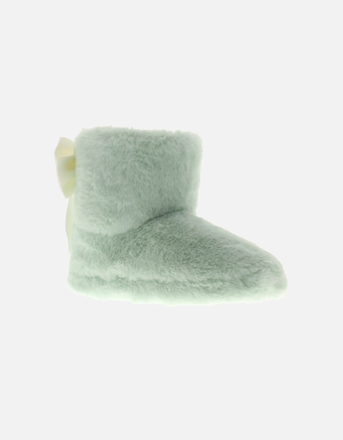 Girls Slippers Charlotte Bootee Faux Fur Bow Green UK Size, 6 of 5