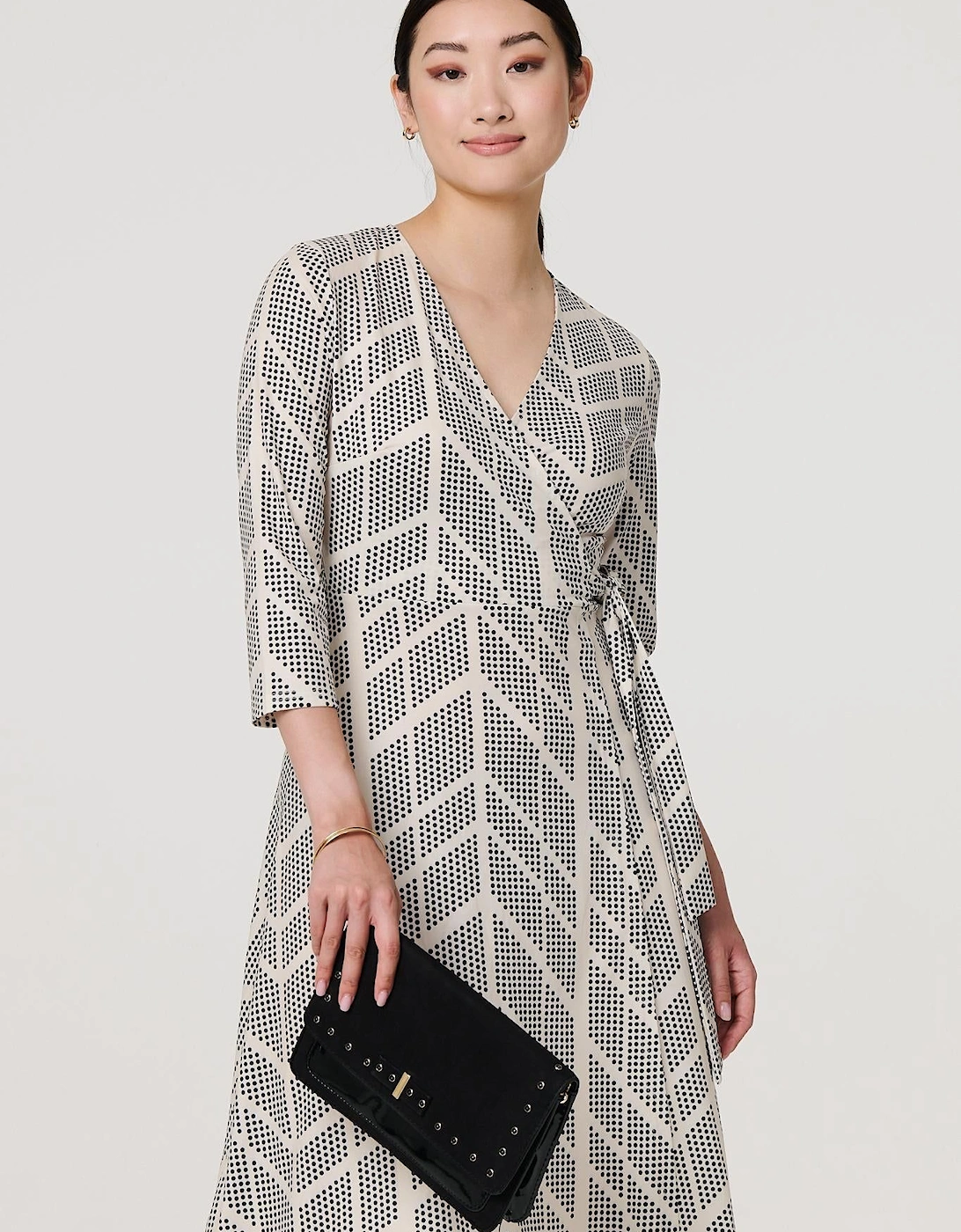 Printed 3/4 Sleeve Knee Length Wrap Dress, 2 of 1
