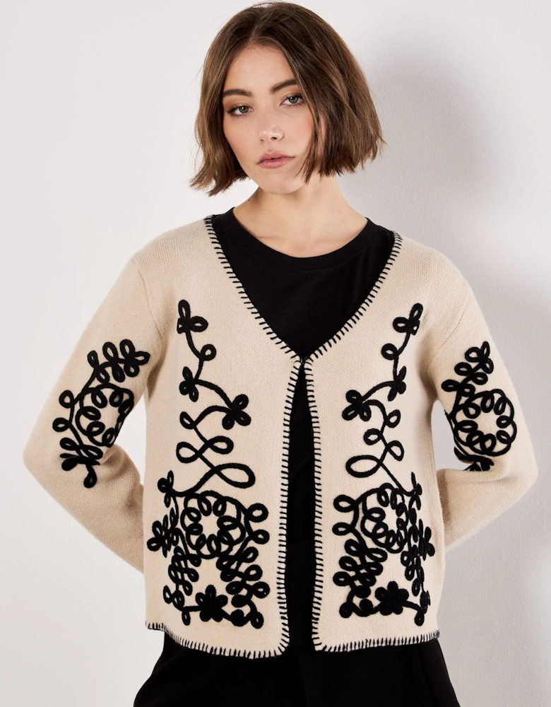 Swirl Embroidered Blanket Stitch Cardigan