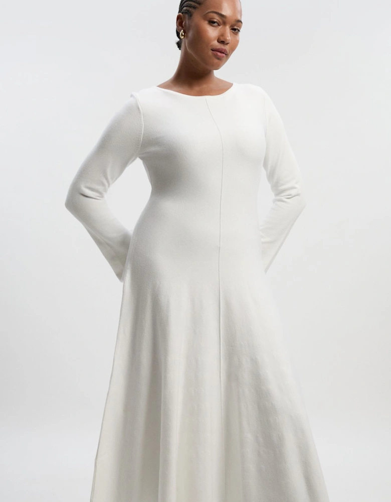 Lydia Millen Plus Size Compact Knit Wool Look Full Skirt Midi Dress