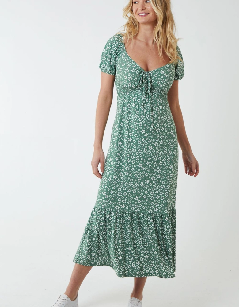 Shirred Milkmaid Sweetheart Midi Dress