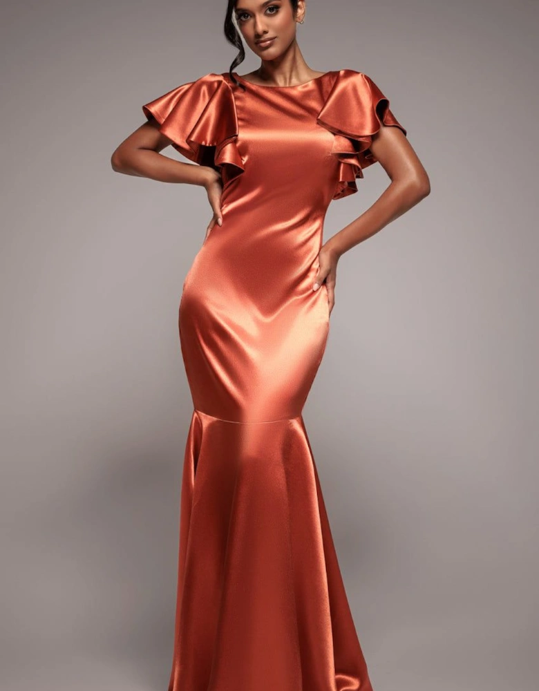 Satin Flutter Sleeve Mermaid Maxi