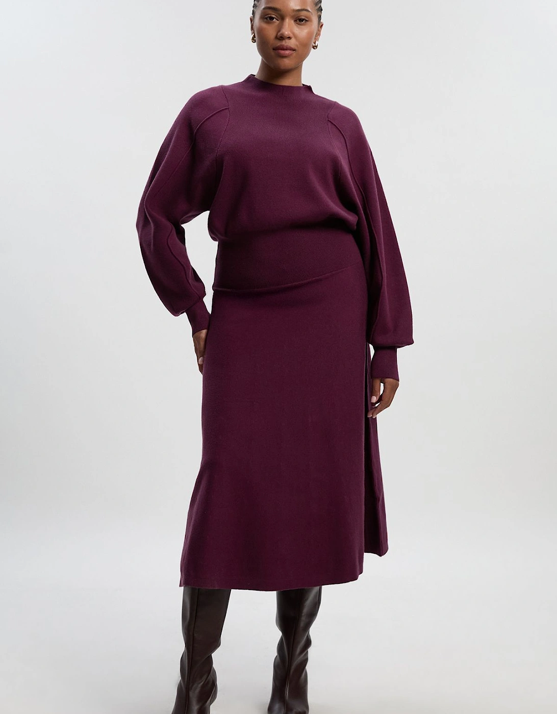 Plus Size Wool Look Rounded Sleeve Knit Midi Dress, 2 of 1