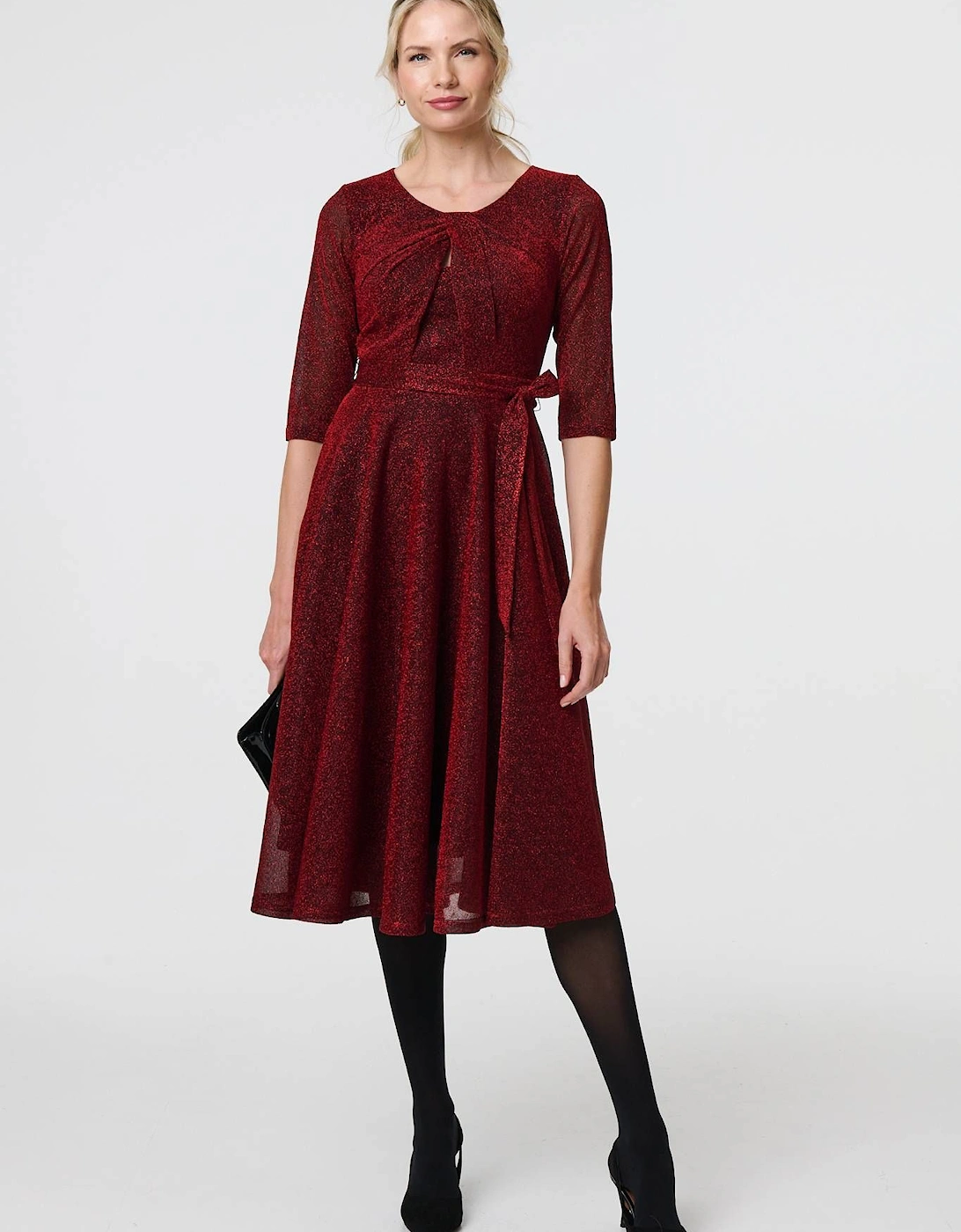 Glitter Mesh Twist Front Midi Dress, 2 of 1