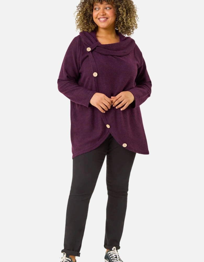 Curve Cowl Neck Button Wrap Top