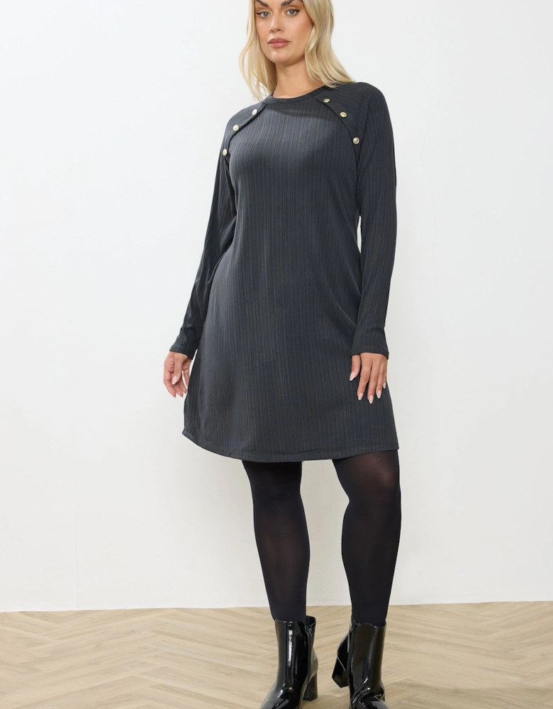 Button Ribbed Tunic Dress