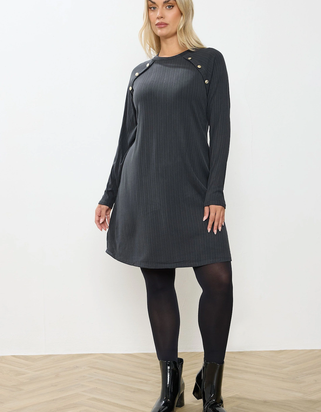 Button Ribbed Tunic Dress, 2 of 1
