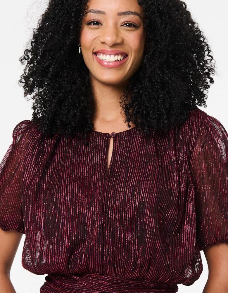 Glitter Mesh Ruched Semi Sheer Crop Top