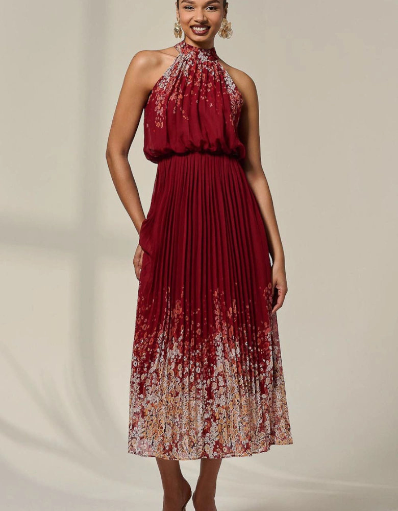 Pleated Halterneck Maxi Dress
