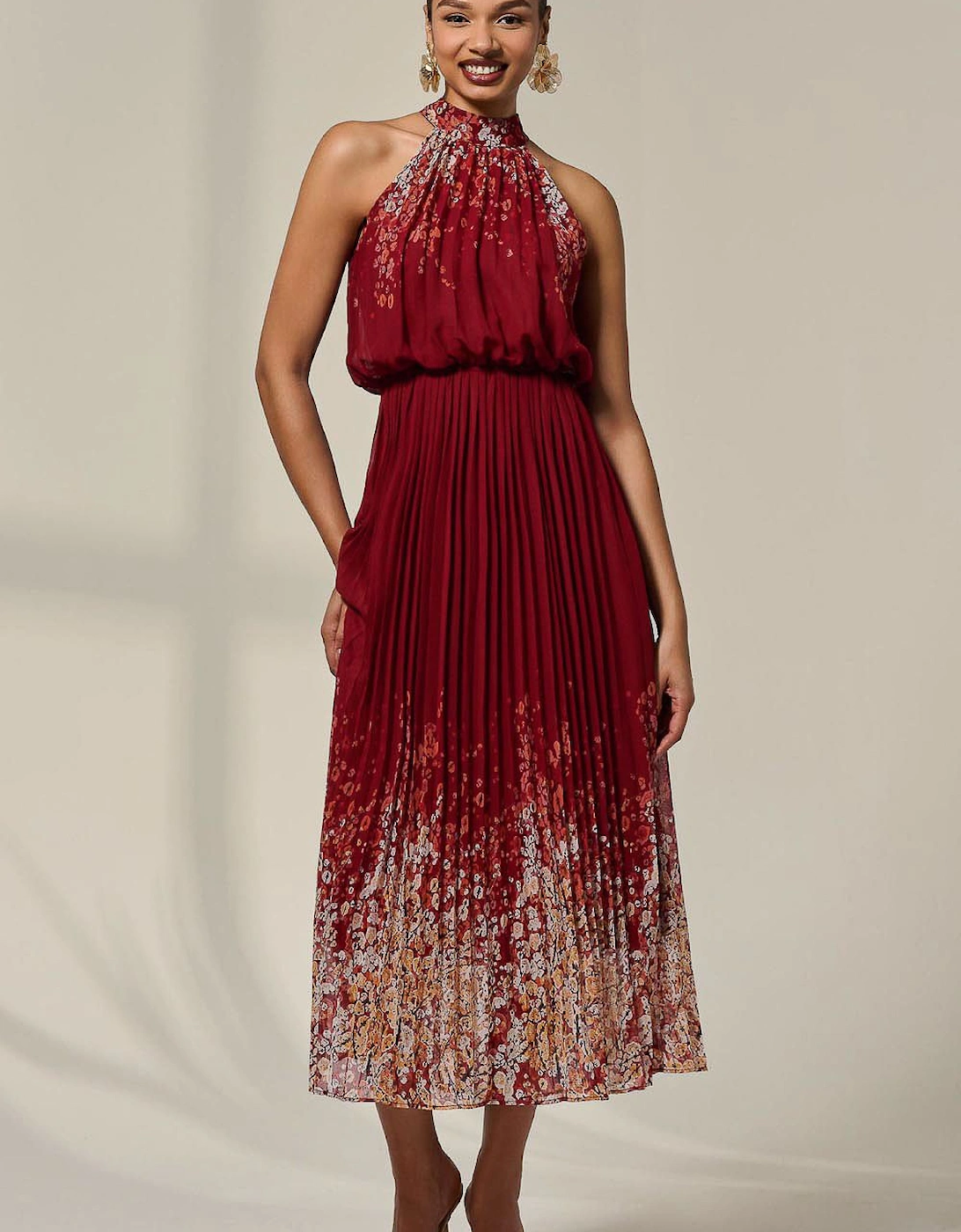 Pleated Halterneck Maxi Dress, 2 of 1