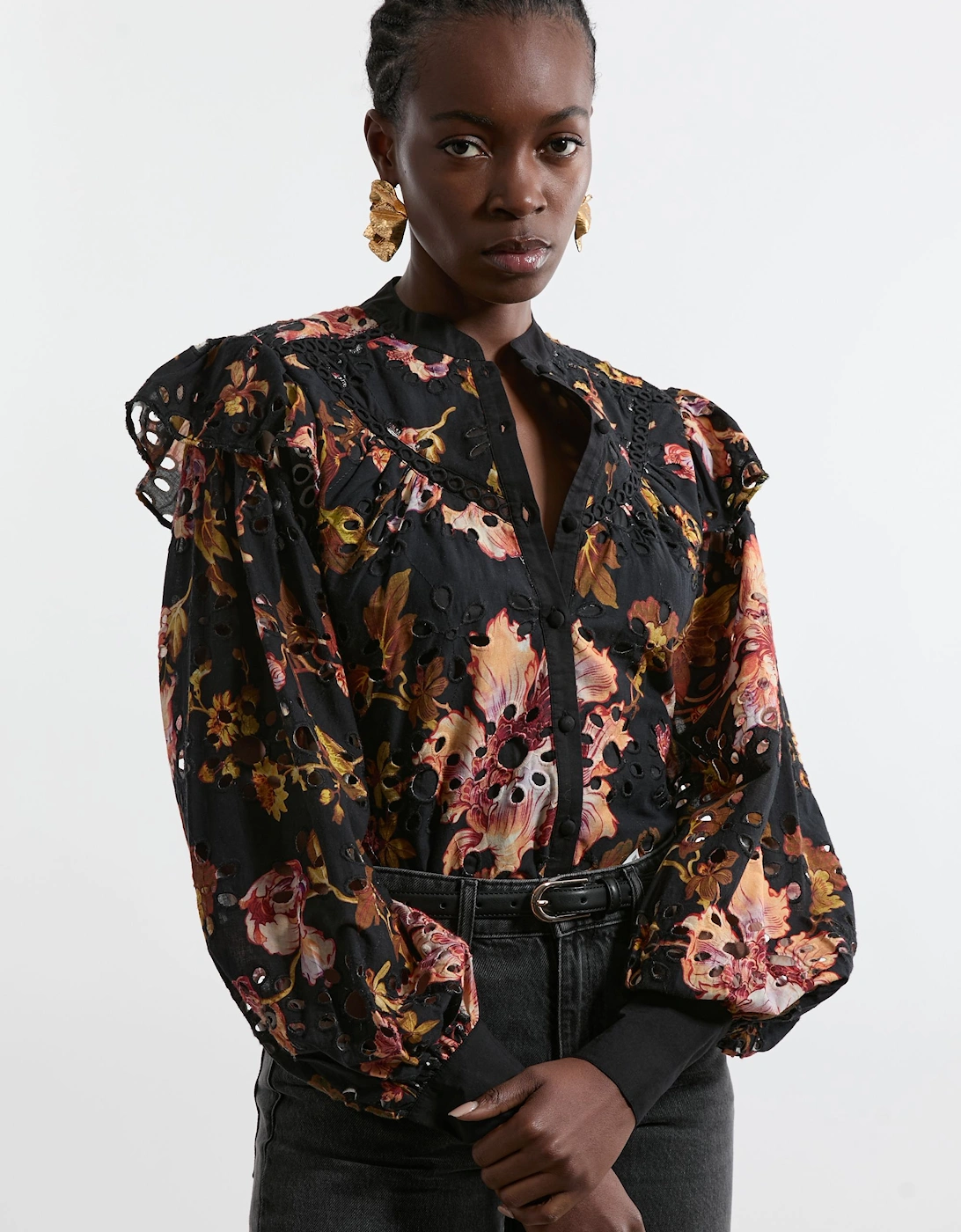 Tall Printed Broderie Woven Blouse With Guipure Trim, 2 of 1