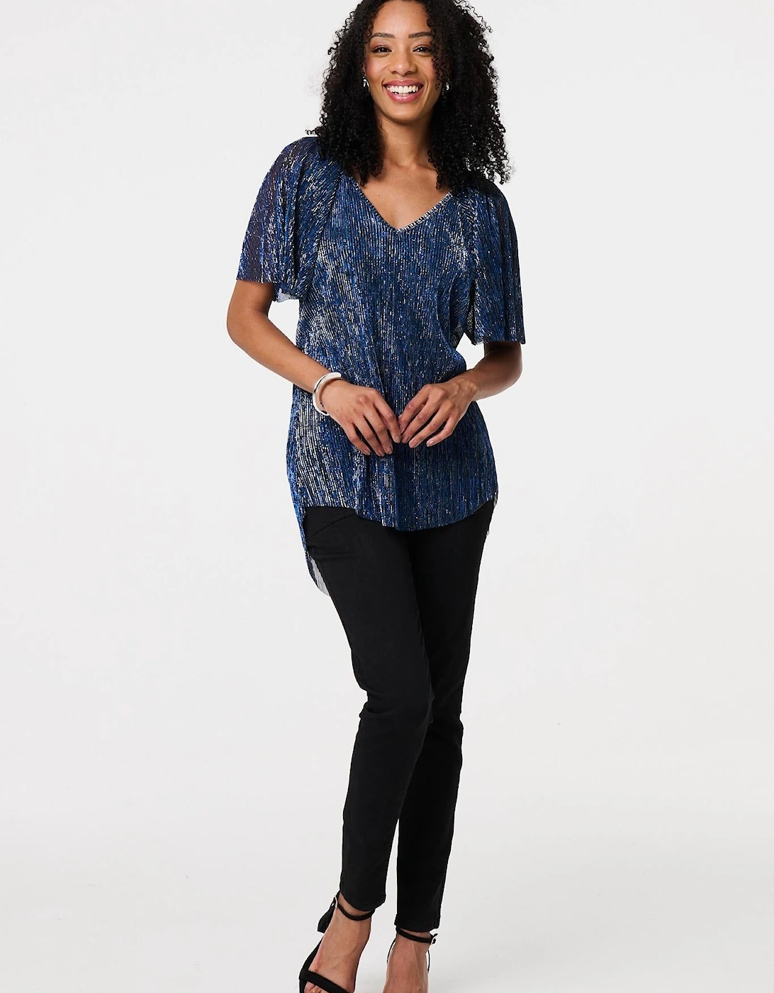 Semi Sheer Glittery Short Sleeve Top, 2 of 1