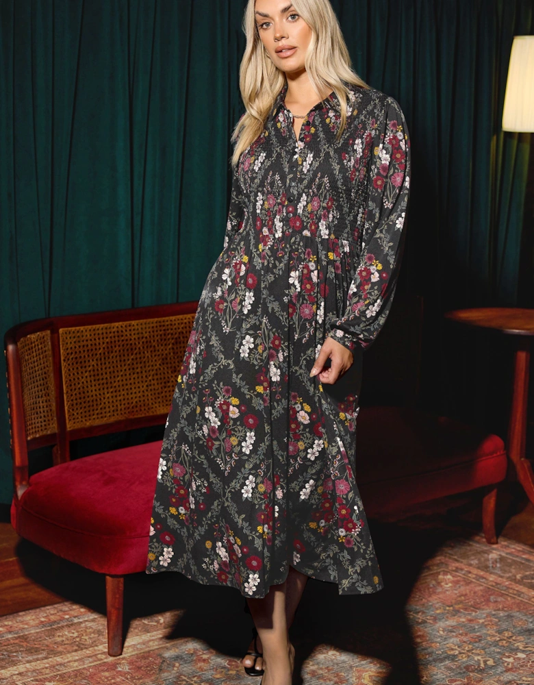 Floral Shirred Shirt Dress