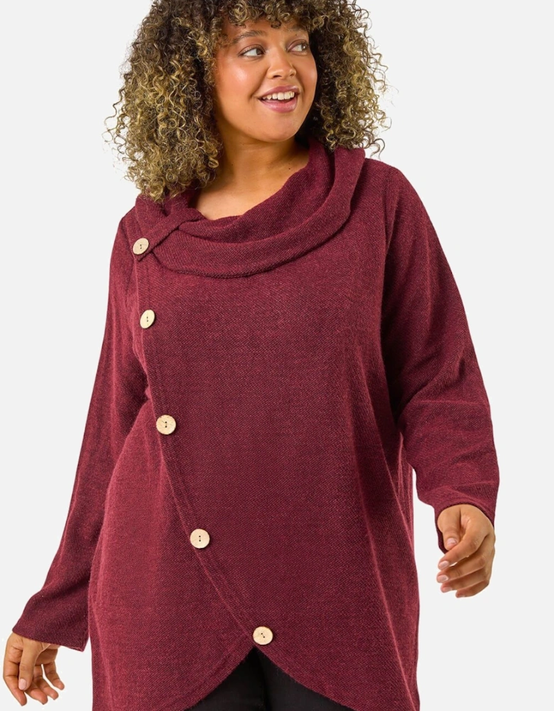 Curve Cowl Neck Button Wrap Top