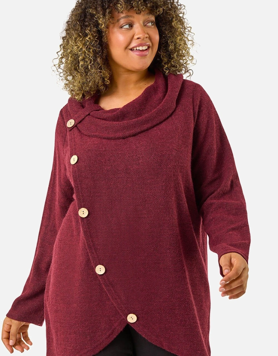 Curve Cowl Neck Button Wrap Top, 2 of 1