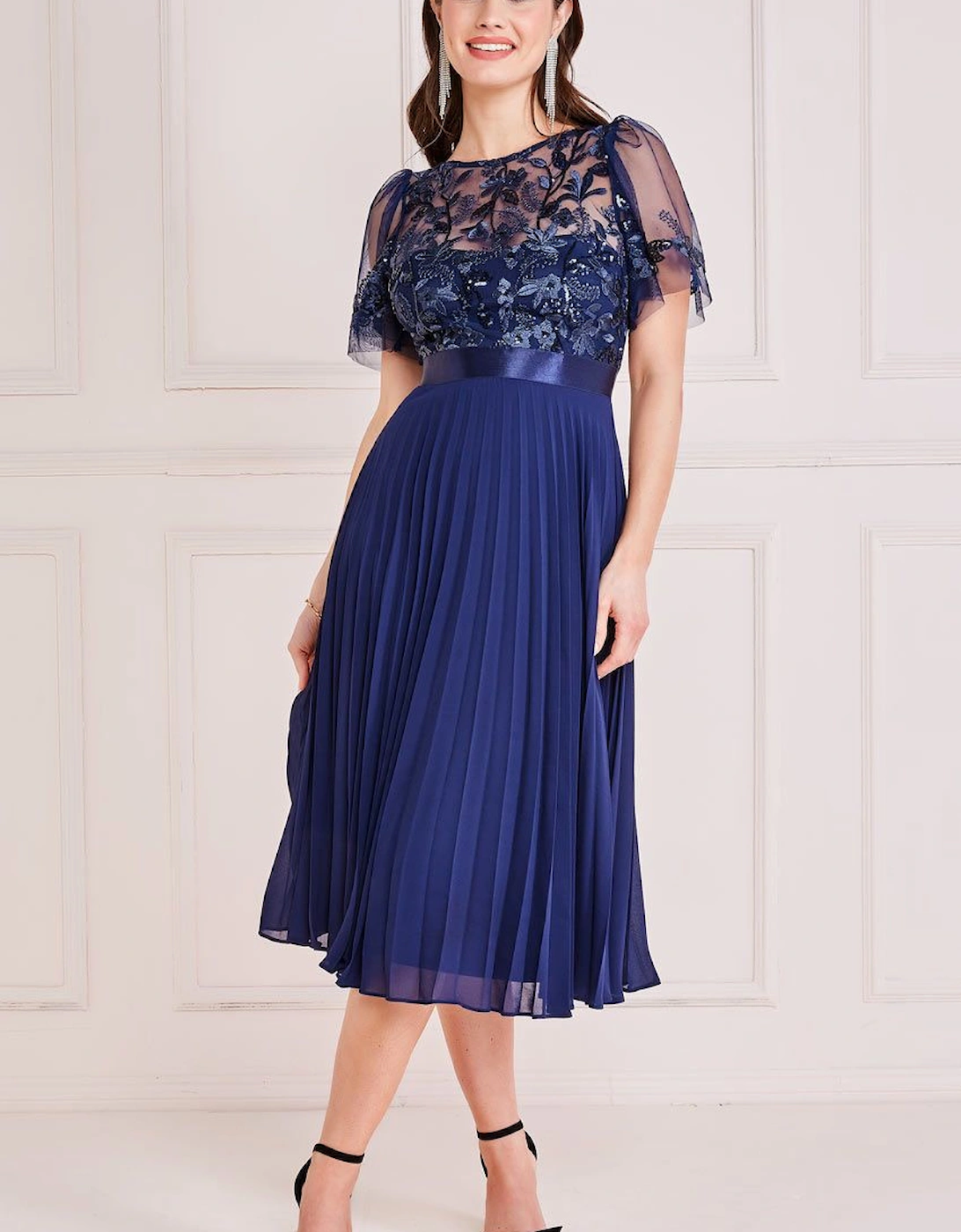 Embroidered Top Chiffon Pleated Midi, 2 of 1