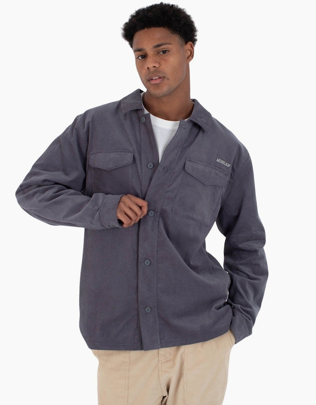 hurley Men's Hurley Mens Lido Cord Button Up Long Sleeve Overshirt - Grey