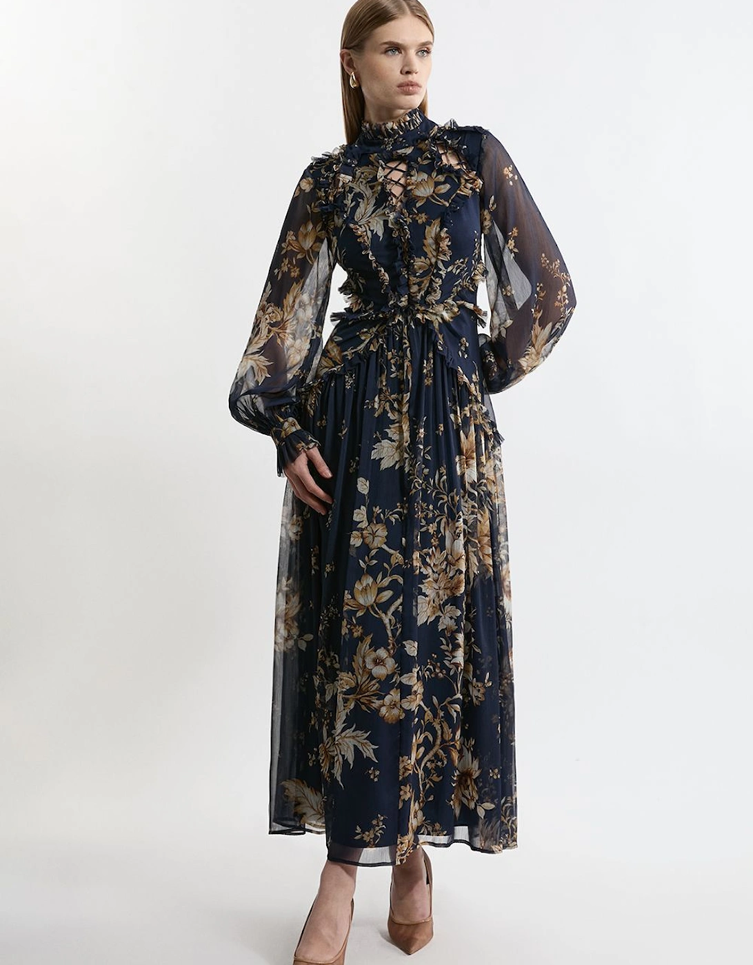 Lydia Millen Floral Ruffle Chiffon Maxi Dress, 2 of 1