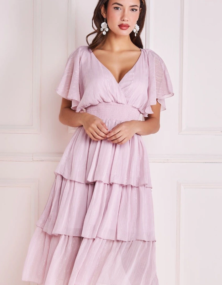 Plain Sparkling Chiffon Tiered Dress