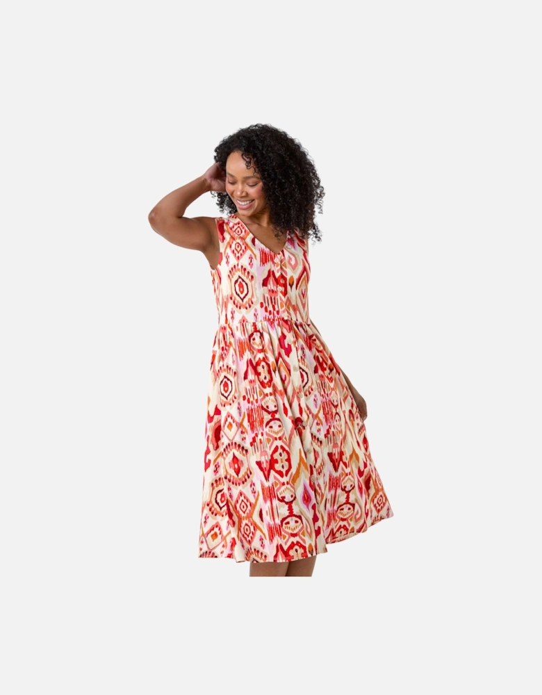 Petite Aztec Button Stretch Midi Dress